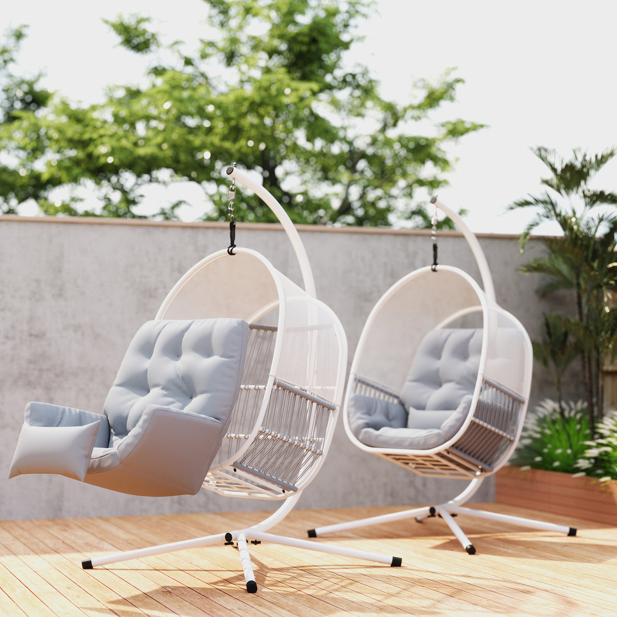 Steel Hanging Egg Swing Chair With Cushion - Velmora