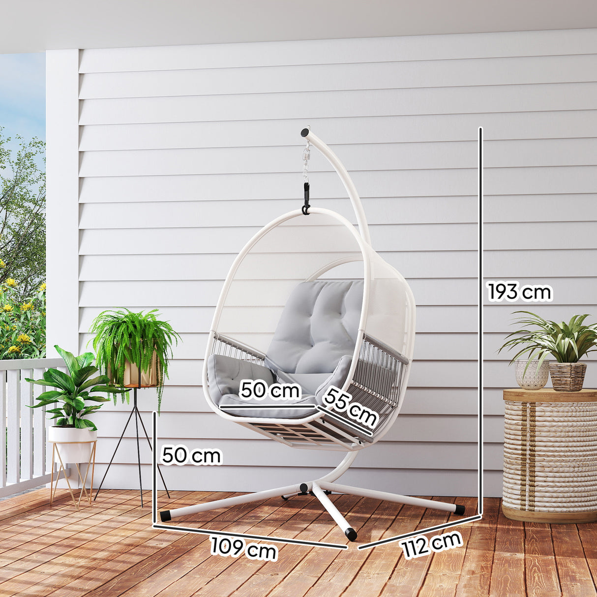 Steel Hanging Egg Swing Chair With Cushion - Velmora