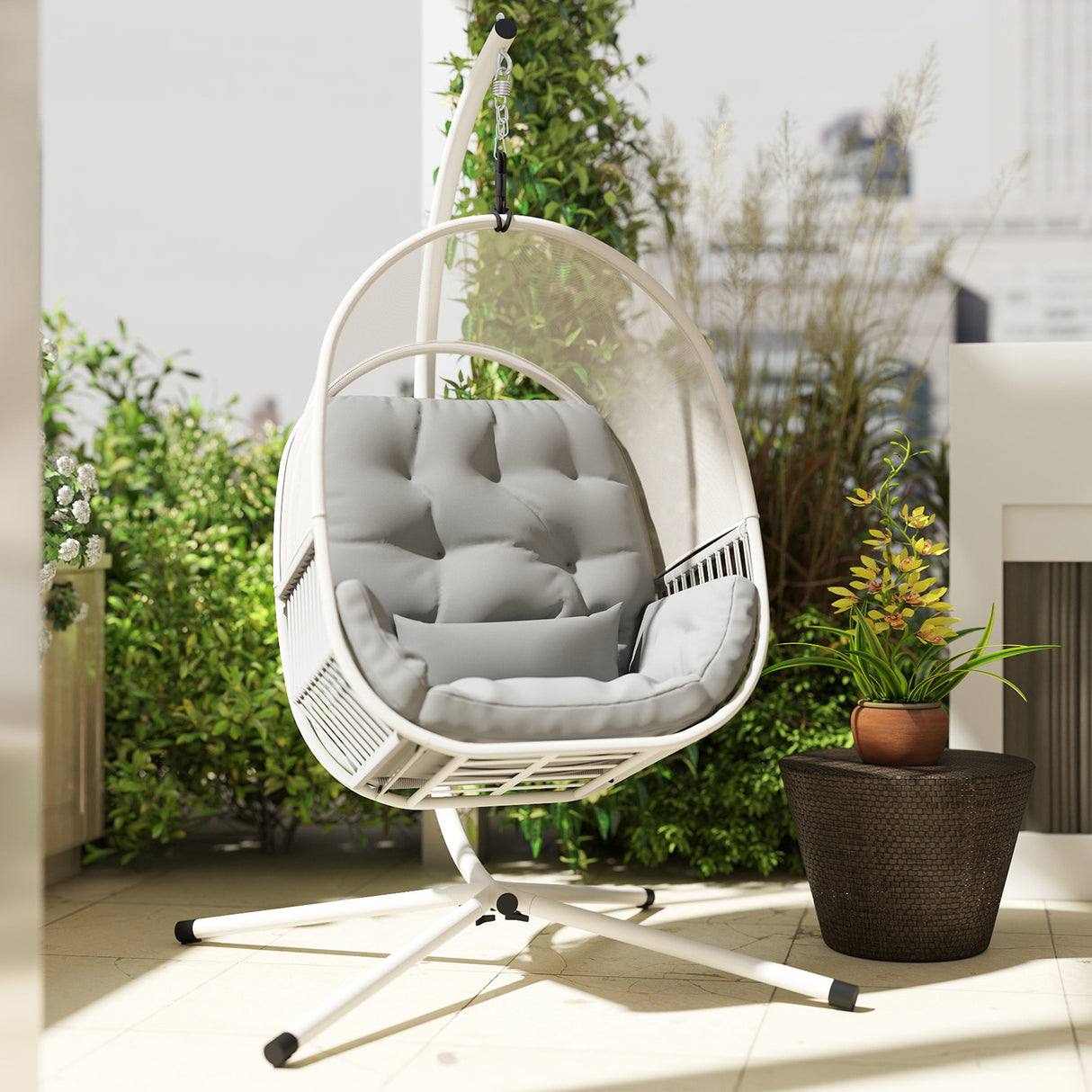 Steel Hanging Egg Swing Chair With Cushion - Velmora