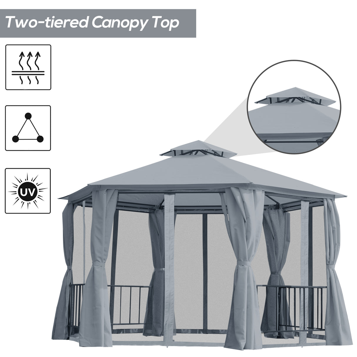Steel Hexagon Softtop Gazebo Canopy Party Tent 390cm Width x 331cm Depth - Velmora