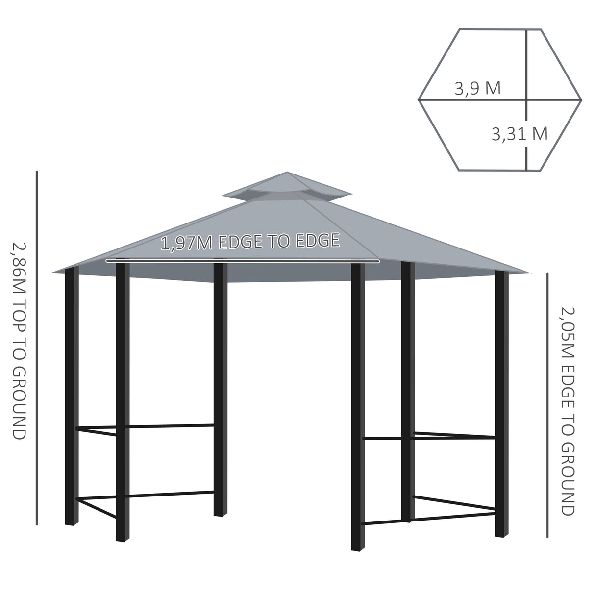 Steel Hexagon Softtop Gazebo Canopy Party Tent 390cm Width x 331cm Depth - Velmora