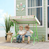 Steel Kids 2 Seater Garden Swing Chair With Adjustable Canopy And Safety Belt - Velmora