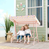 Steel Kids 2 Seater Garden Swing Chair With Adjustable Canopy And Safety Belt - Velmora