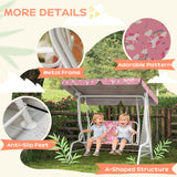 Steel Kids 2 Seater Garden Swing Chair With Adjustable Canopy And Safety Belt - Velmora