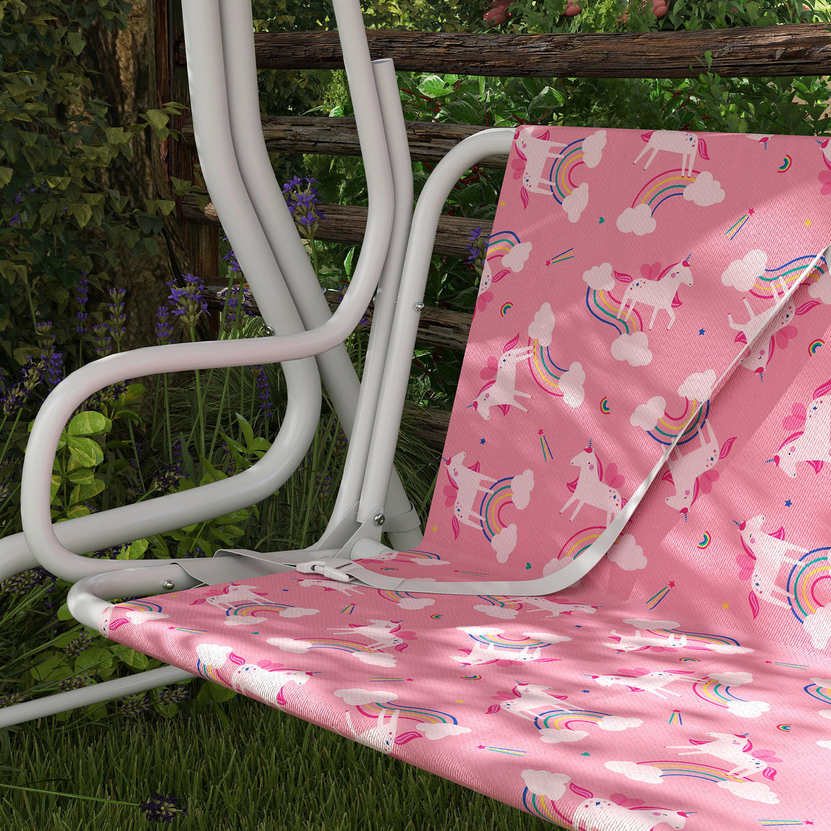 Steel Kids 2 Seater Garden Swing Chair With Adjustable Canopy And Safety Belt - Velmora