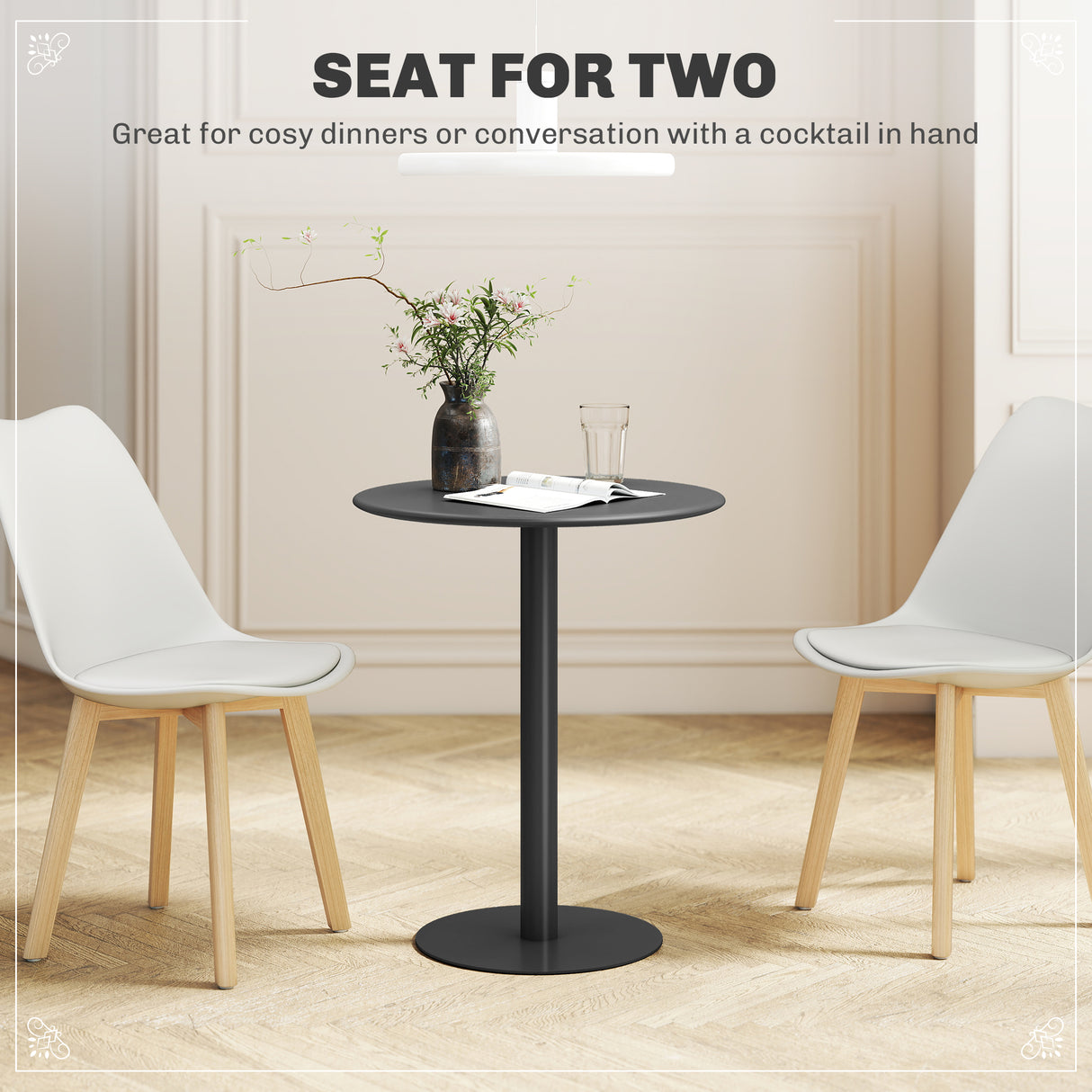Steel Kitchen Dining Table Round for 2 People With Steel Base - Velmora
