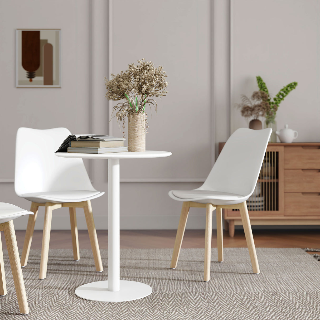 Steel Kitchen Dining Table Round for 2 People With Steel Base - Velmora