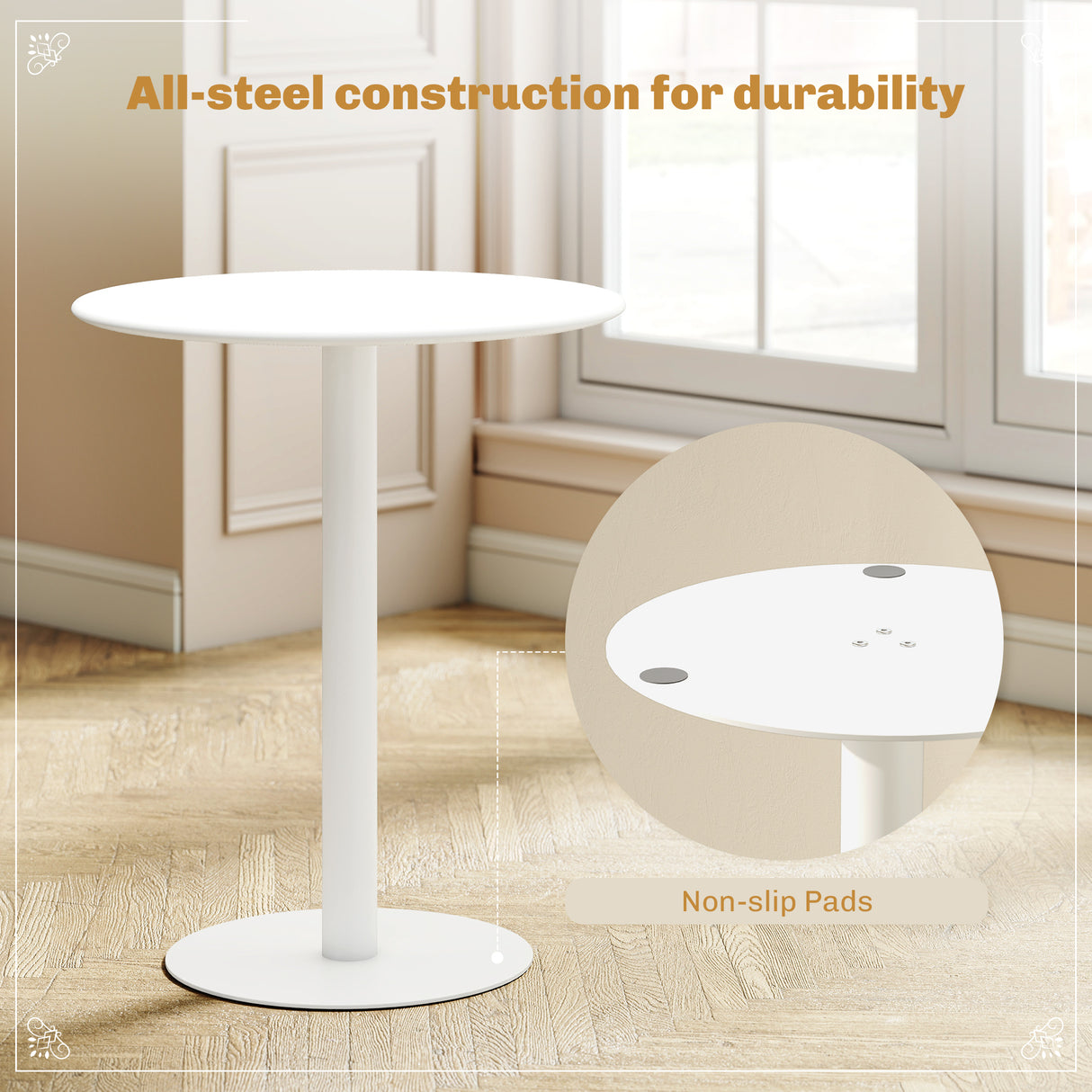 Steel Kitchen Dining Table Round for 2 People With Steel Base - Velmora