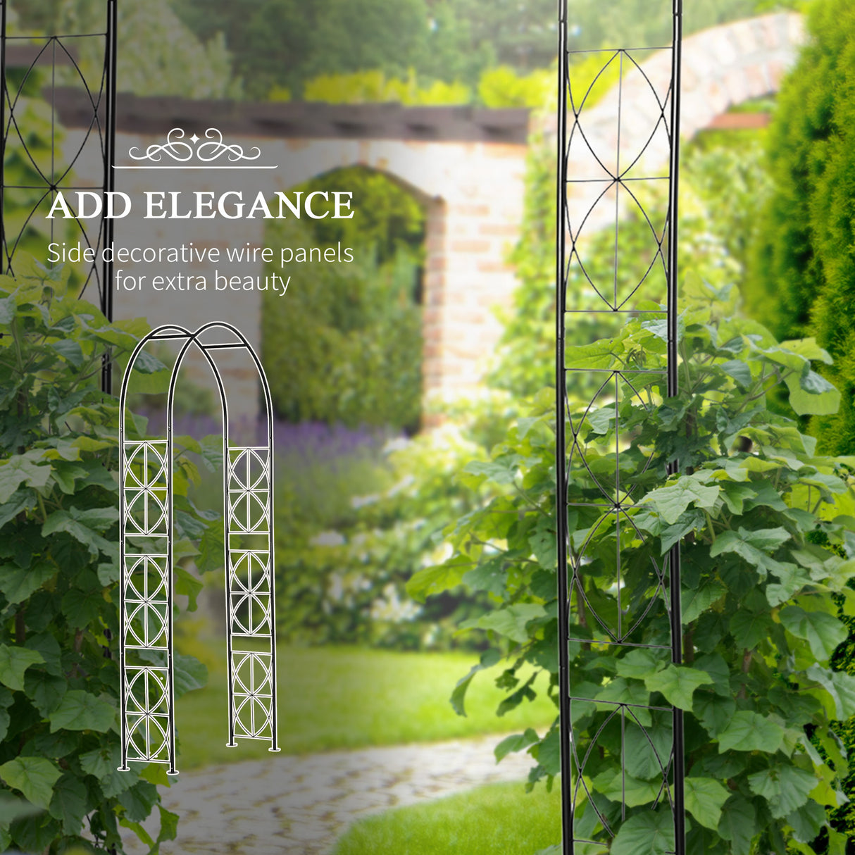 Steel Outdoor Garden Arch Trellis 230cm High - Velmora