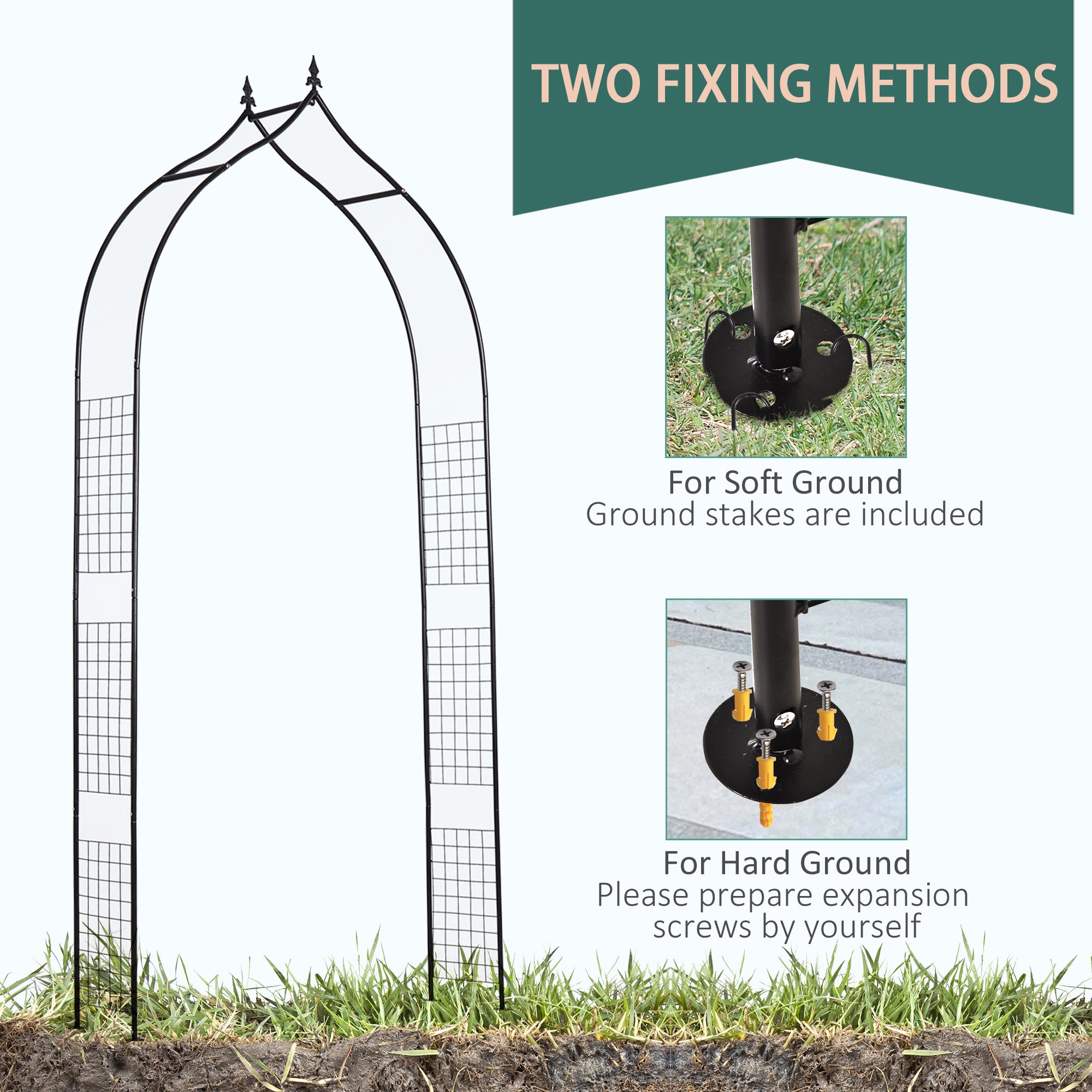Steel Outdoor Garden Arch Trellis 250cm High - Velmora