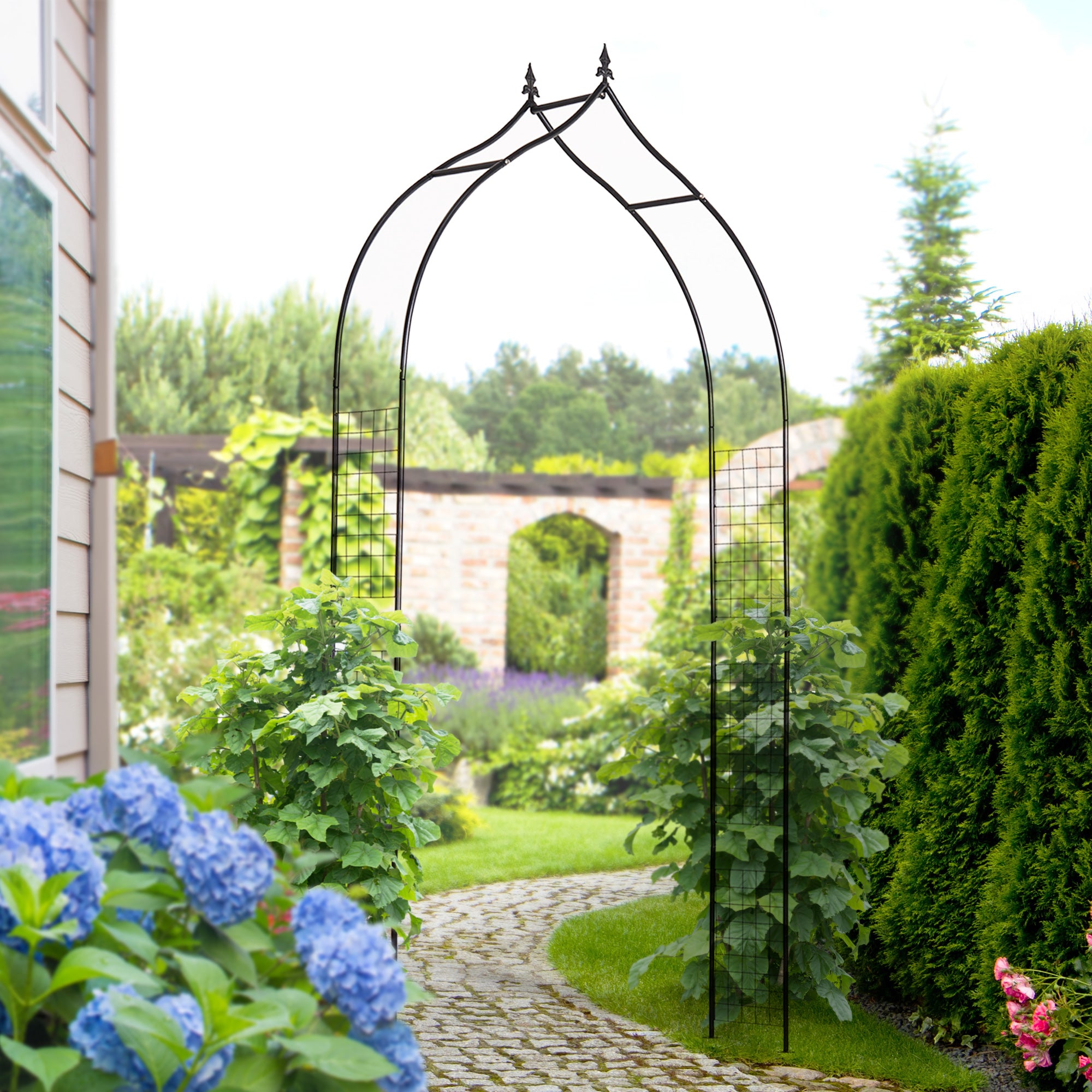 Steel Outdoor Garden Arch Trellis 250cm High - Velmora