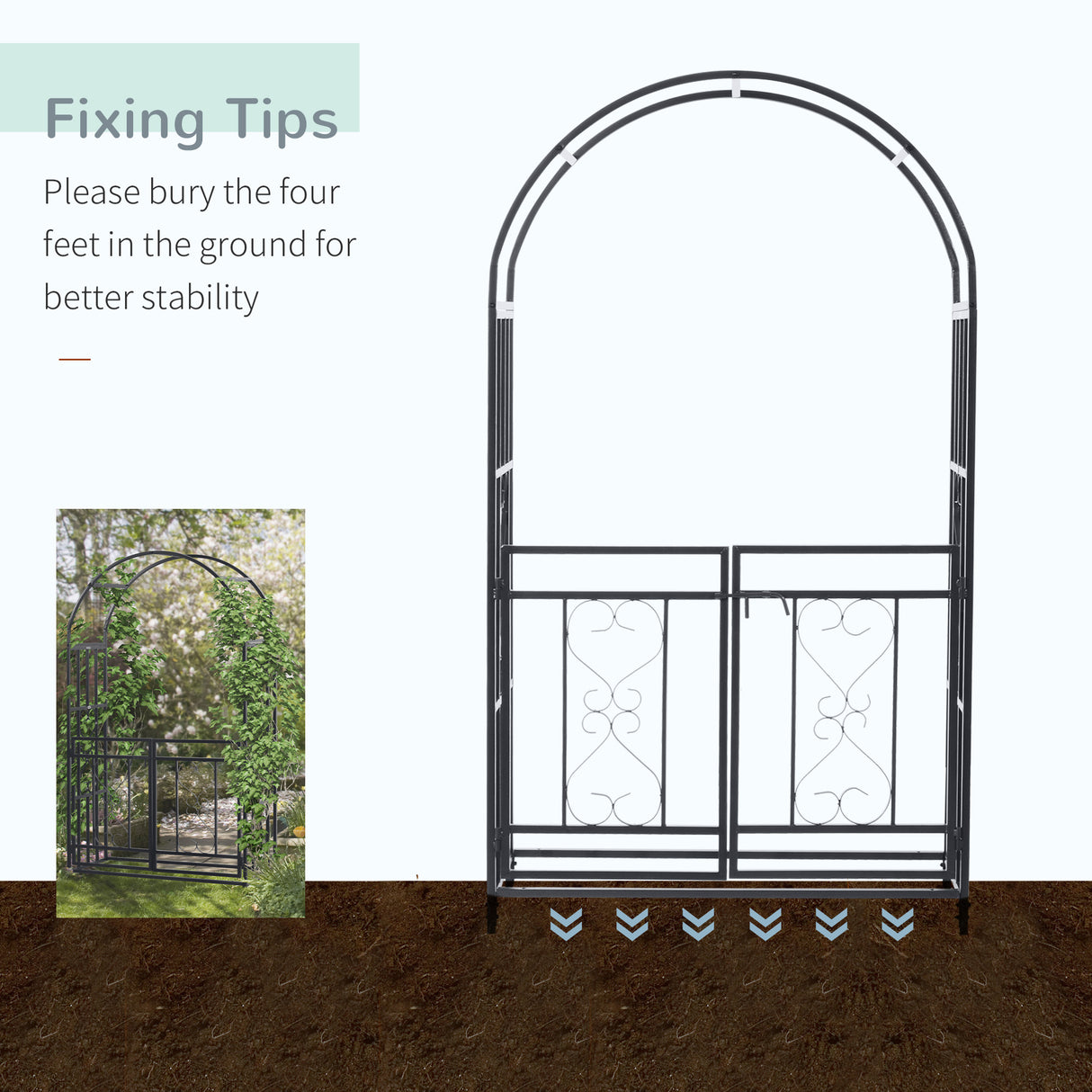 Steel Outdoor Garden Arch Trellis With Gate 206cm High - Velmora
