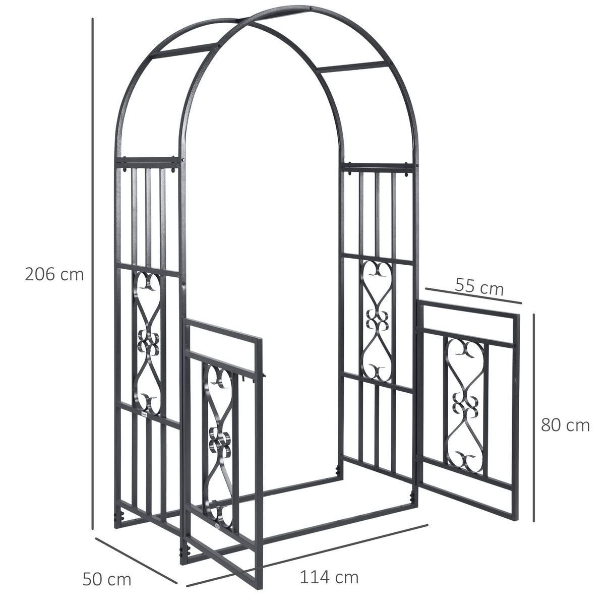 Steel Outdoor Garden Arch Trellis With Gate 206cm High - Velmora