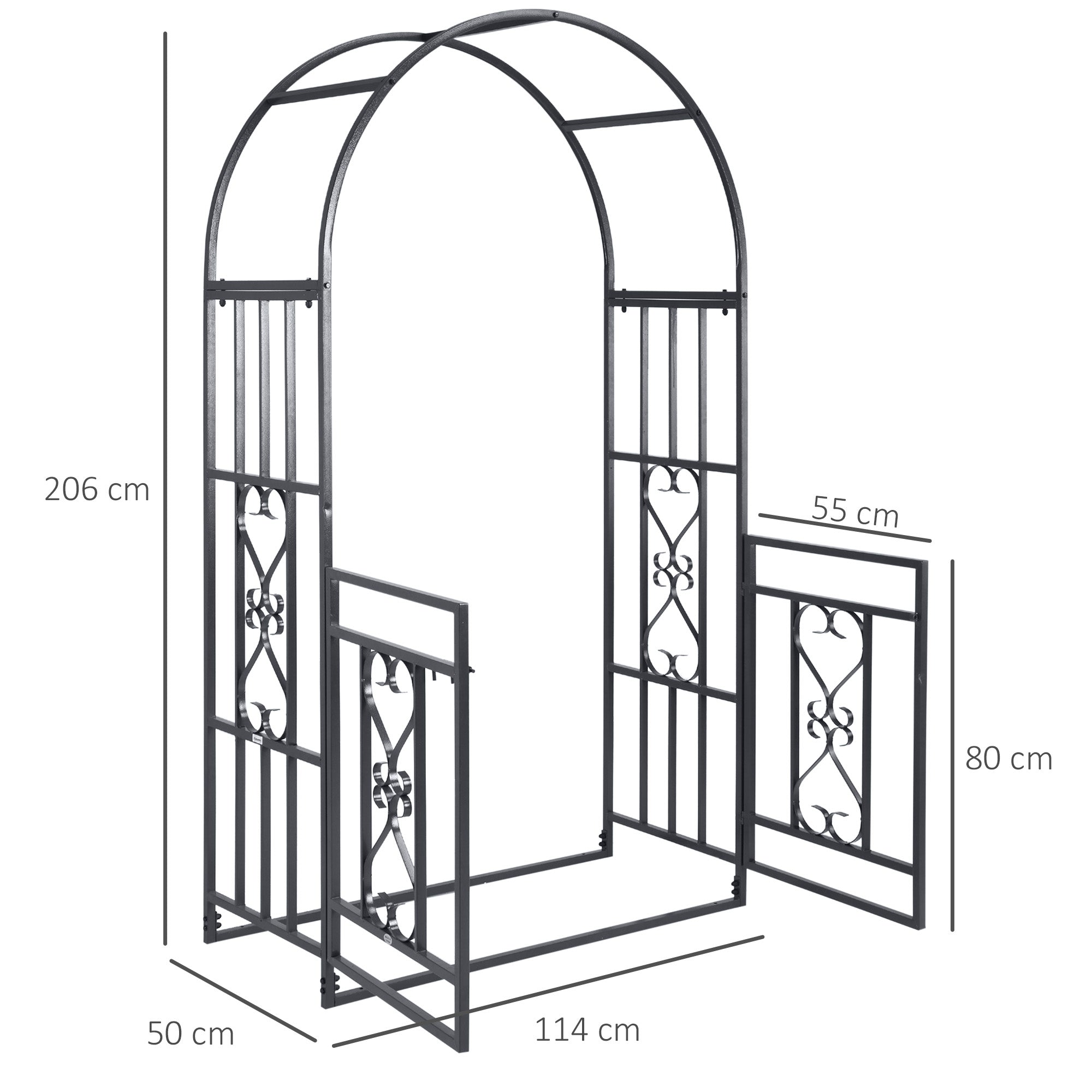 Steel Outdoor Garden Arch Trellis With Gate 206cm High - Velmora
