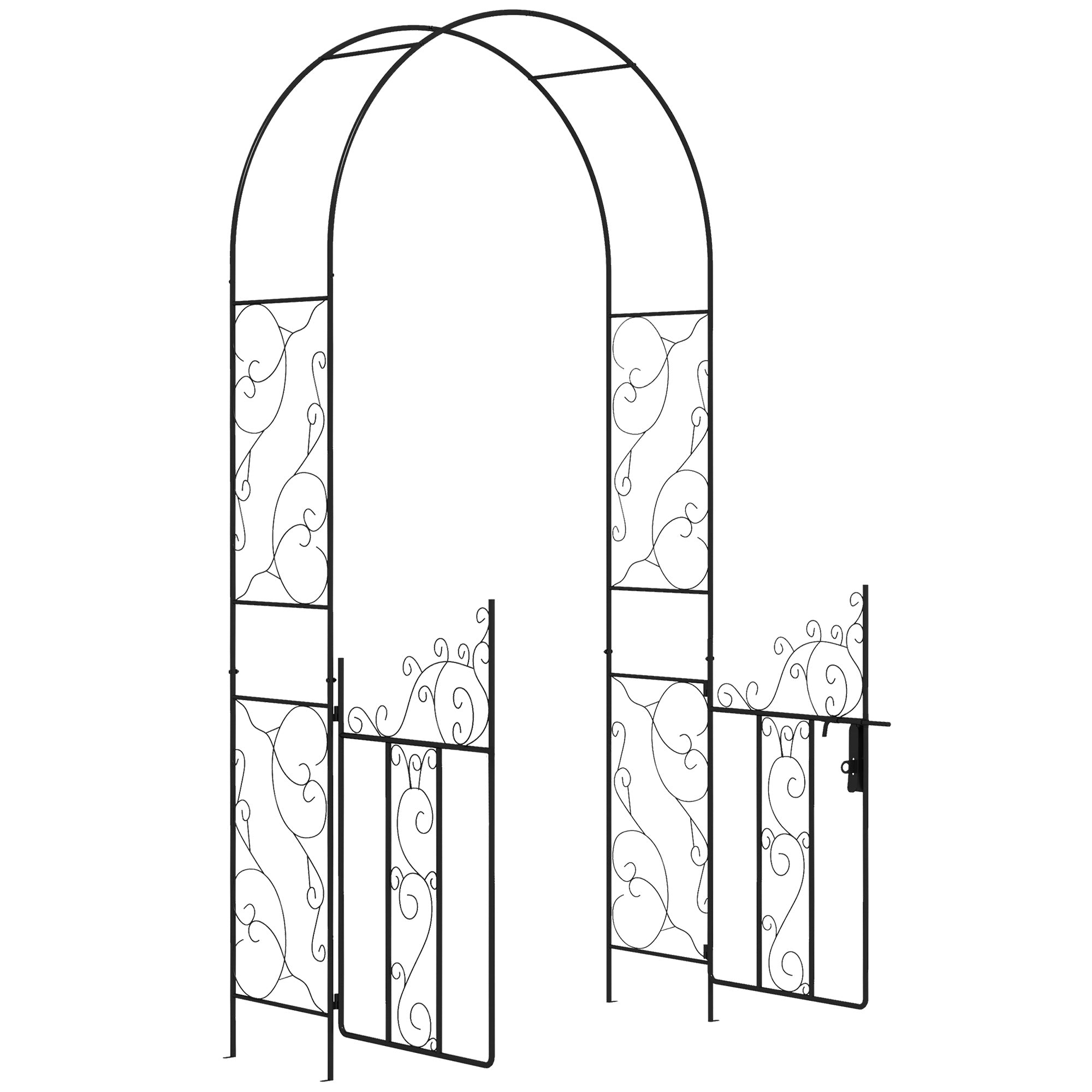 Steel Outdoor Garden Arch Trellis With Gate 227cm High - Velmora