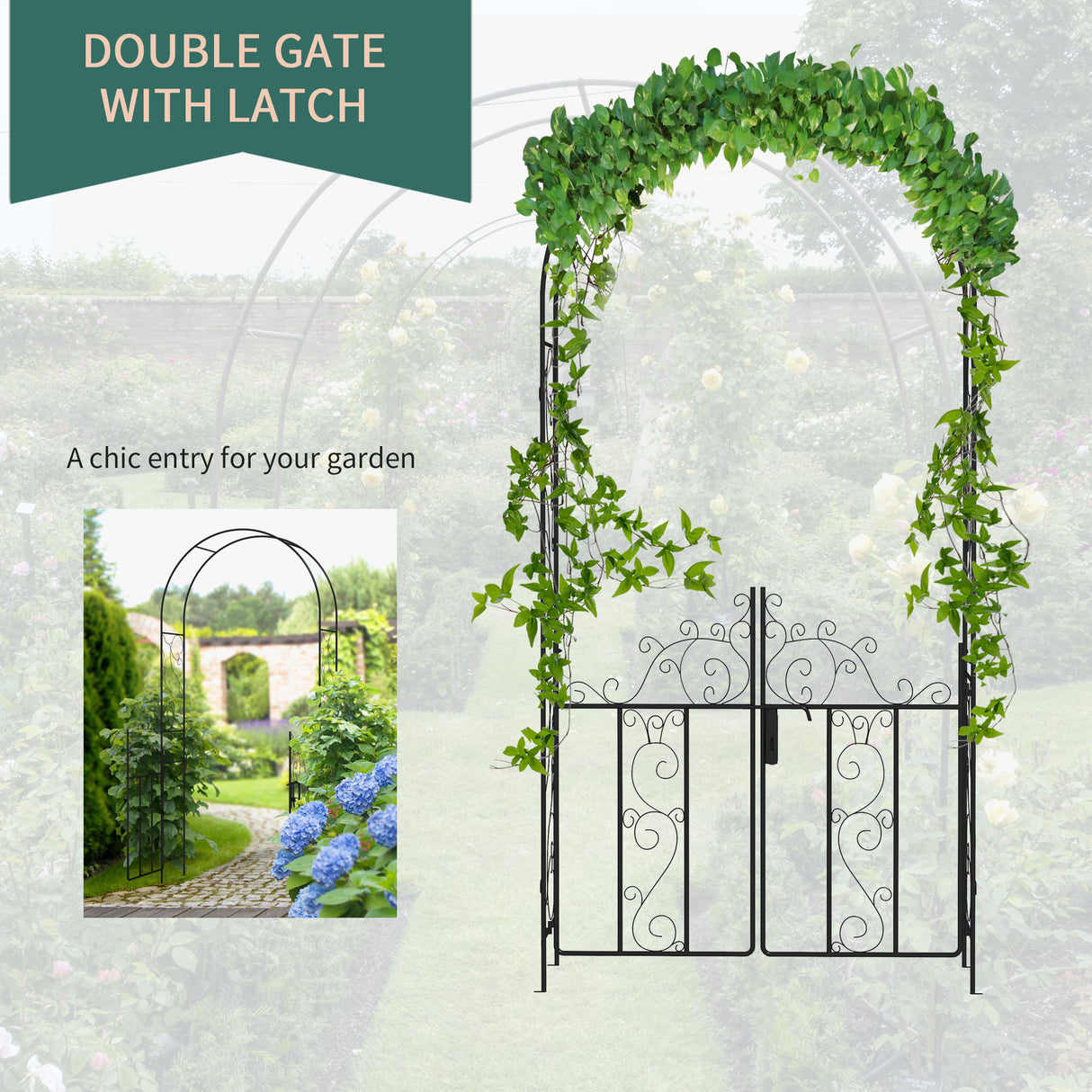Steel Outdoor Garden Arch Trellis With Gate 227cm High - Velmora