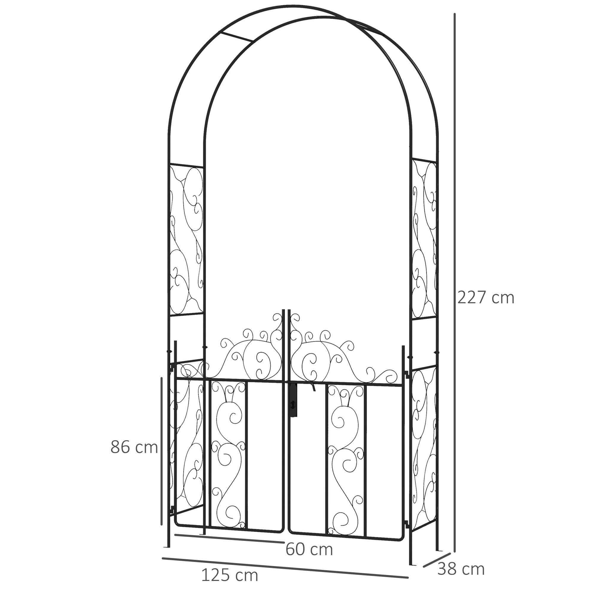 Steel Outdoor Garden Arch Trellis With Gate 227cm High - Velmora