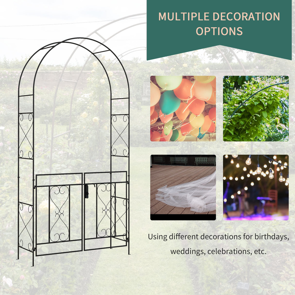 Steel Outdoor Garden Arch Trellis With Gate 232cm High - Velmora