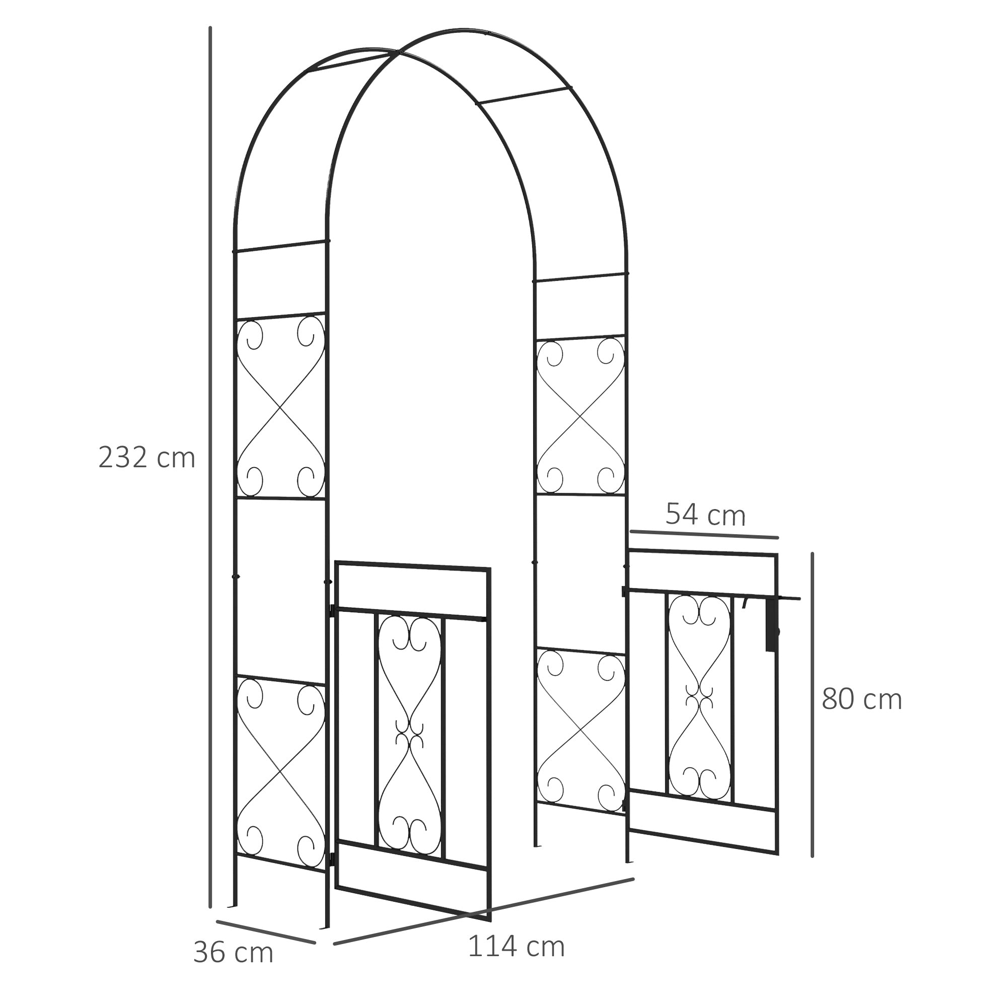 Steel Outdoor Garden Arch Trellis With Gate 232cm High - Velmora