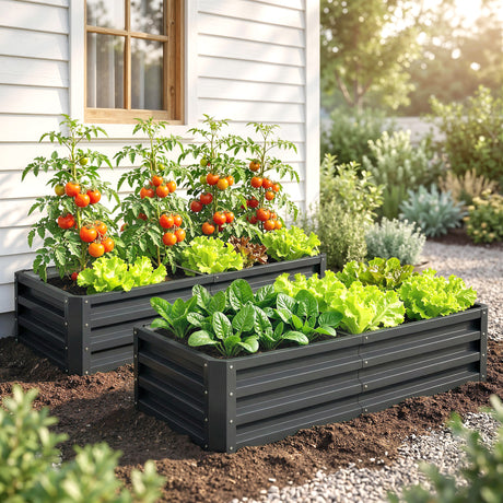 Steel Outdoor Garden Planter Box 120cm Wide in Set Of 2 - Velmora