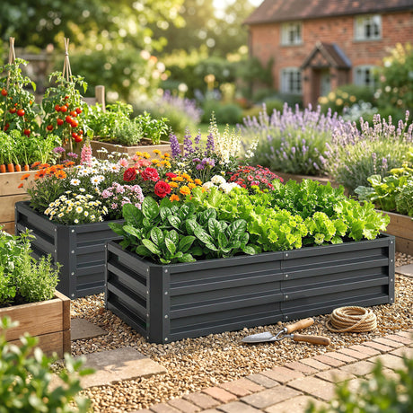 Steel Outdoor Garden Planter Box 120cm Wide in Set Of 2 - Velmora