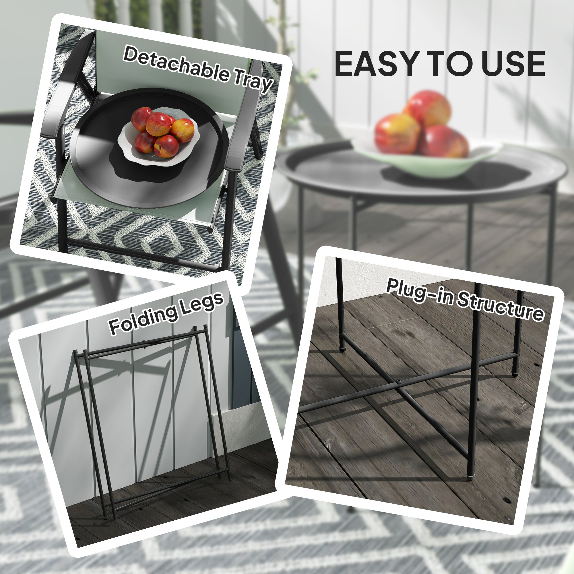 Steel Outdoor Garden Table Removable Tray Top - Velmora