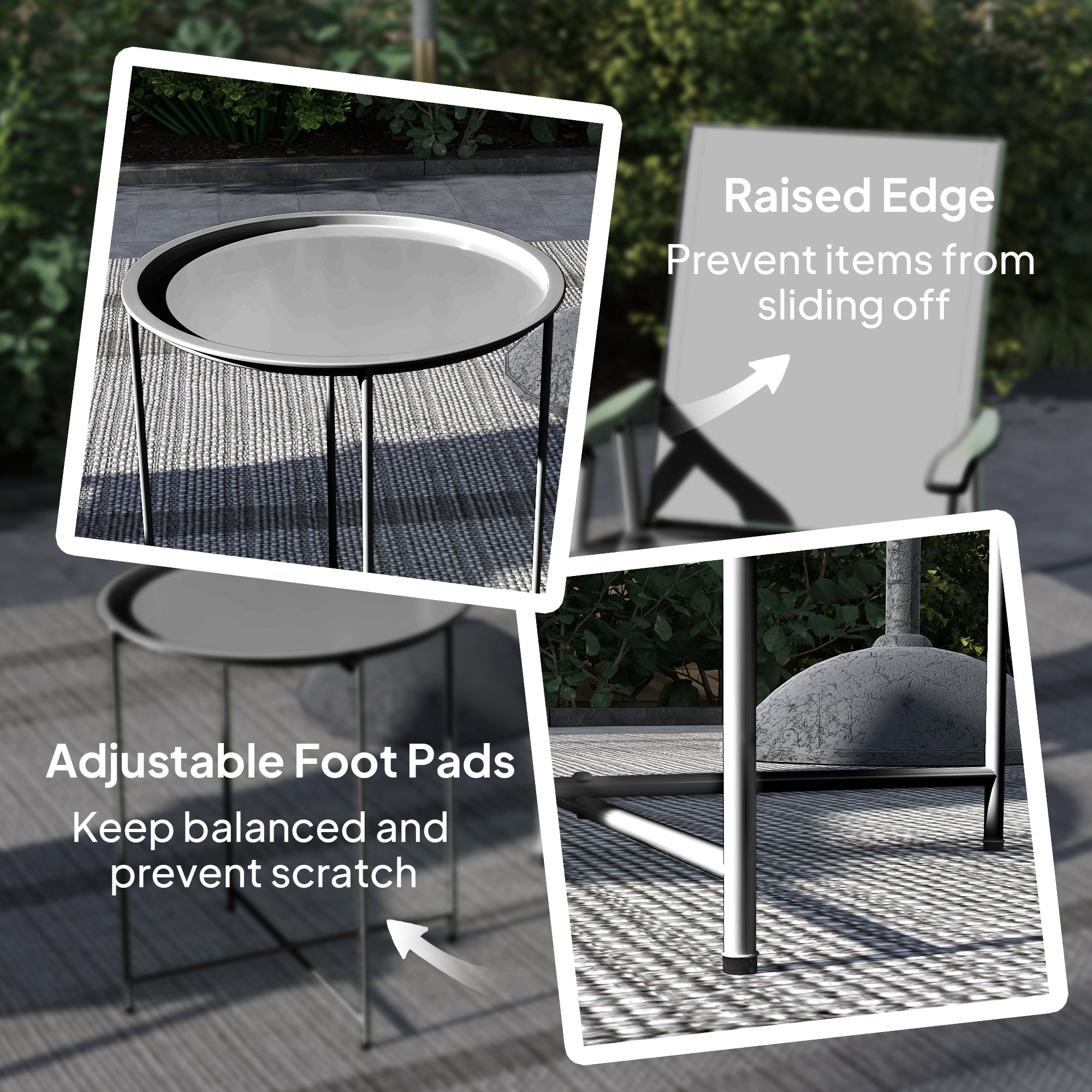 Steel Outdoor Garden Table Removable Tray Top - Velmora
