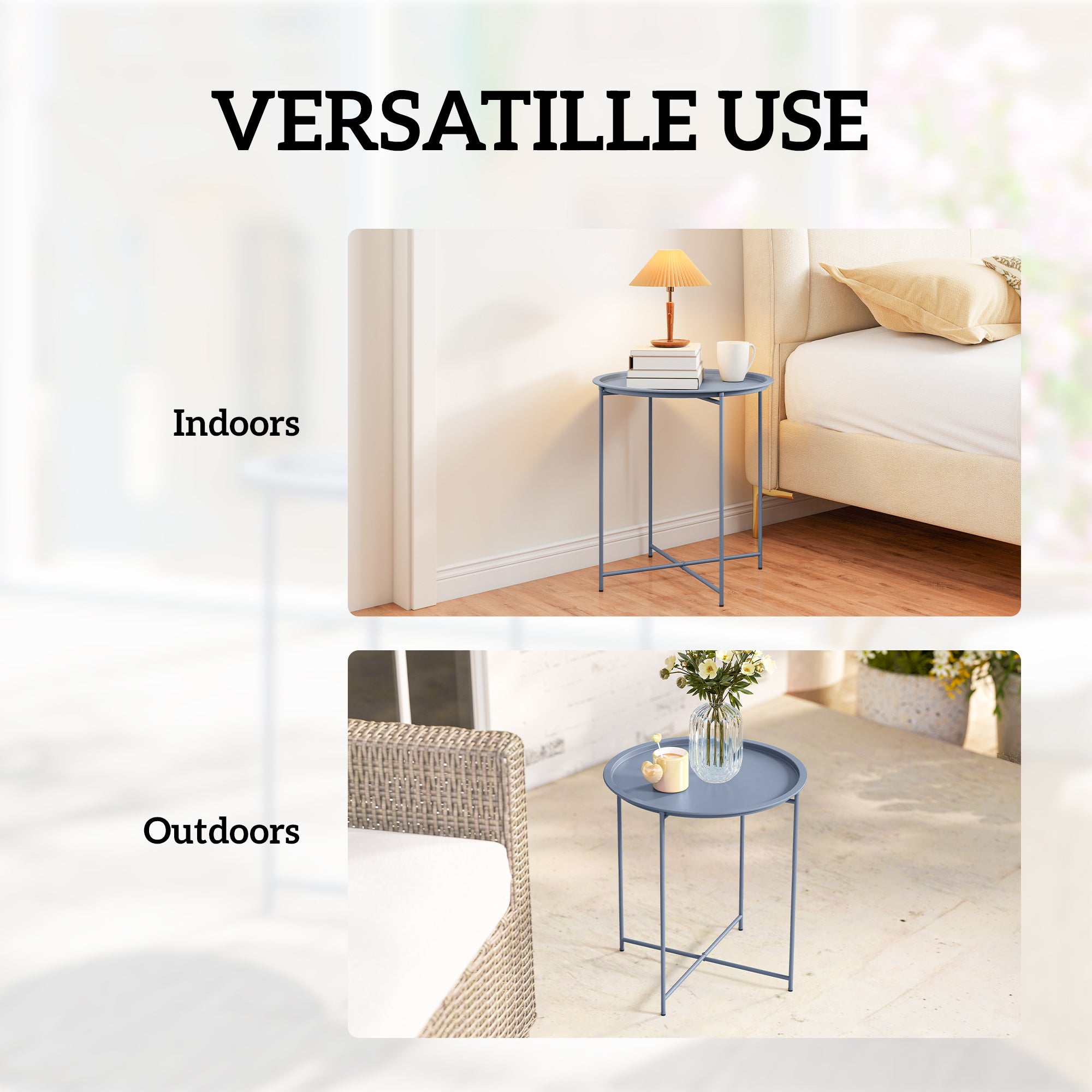 Steel Outdoor Garden Table Removable Tray Top - Velmora