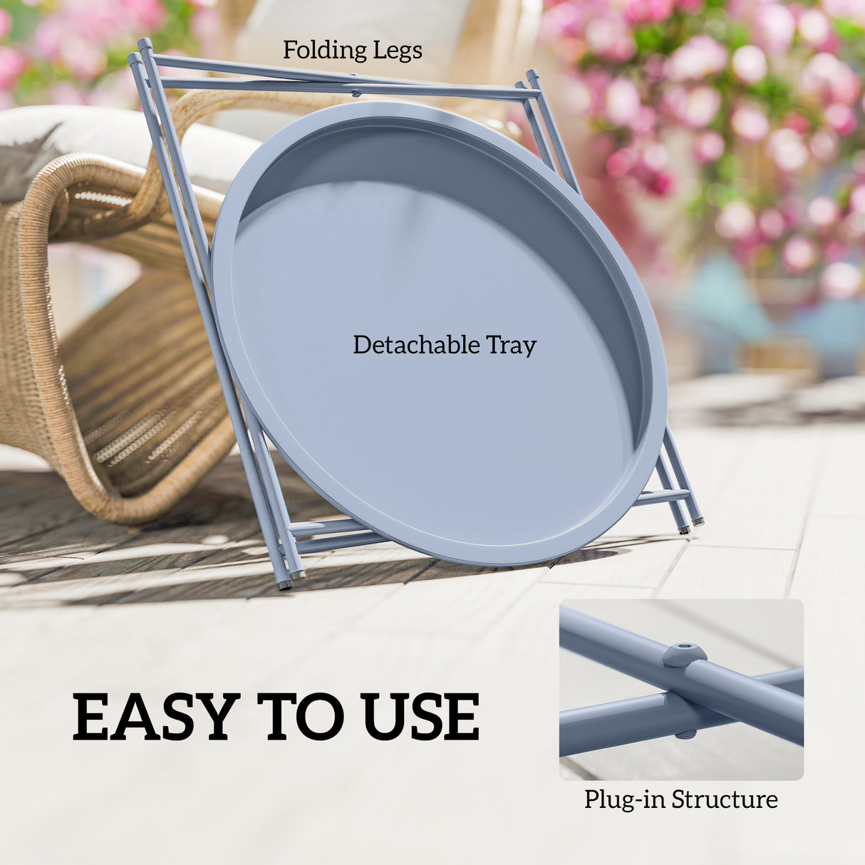 Steel Outdoor Garden Table Removable Tray Top - Velmora