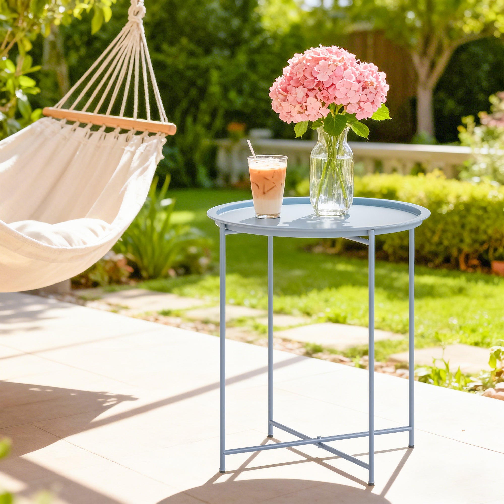 Steel Outdoor Garden Table Removable Tray Top - Velmora