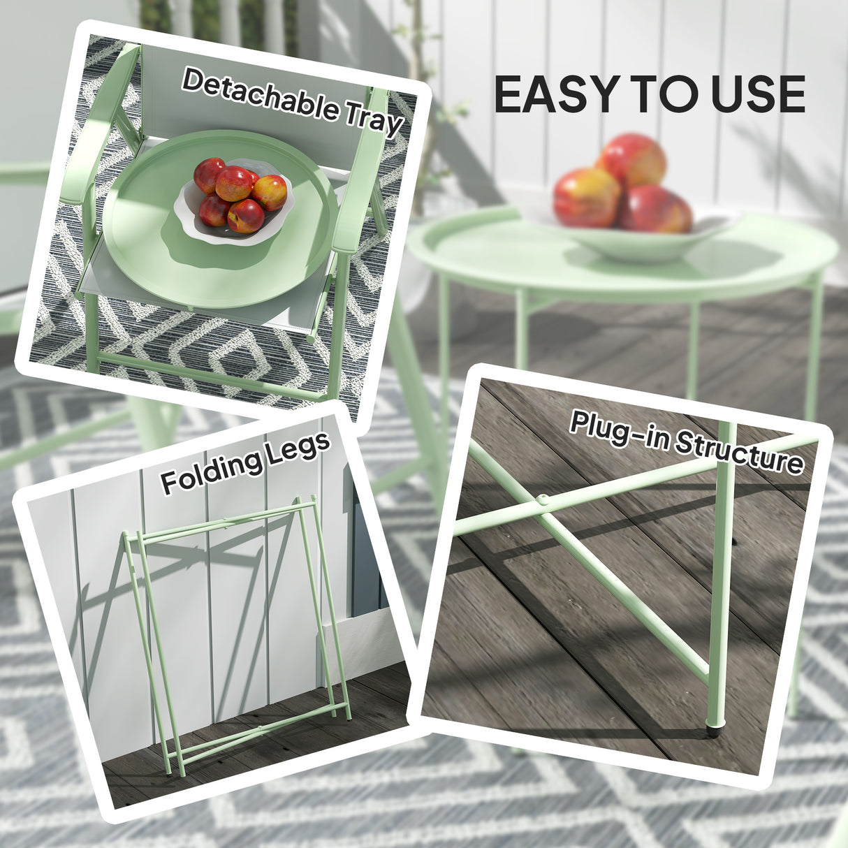 Steel Outdoor Garden Table Removable Tray Top - Velmora
