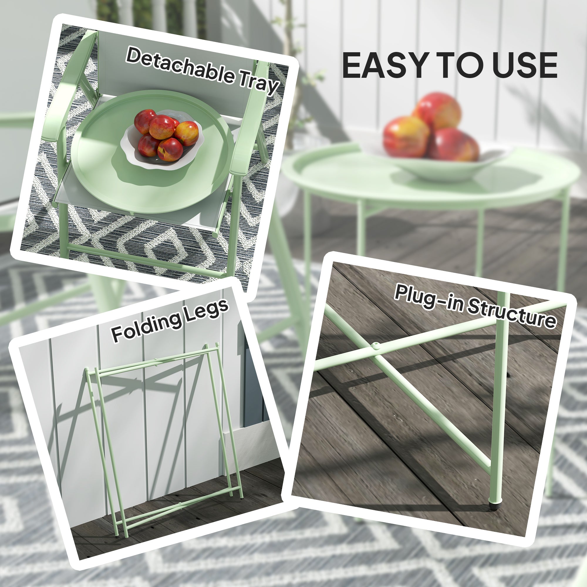Steel Outdoor Garden Table Removable Tray Top - Velmora