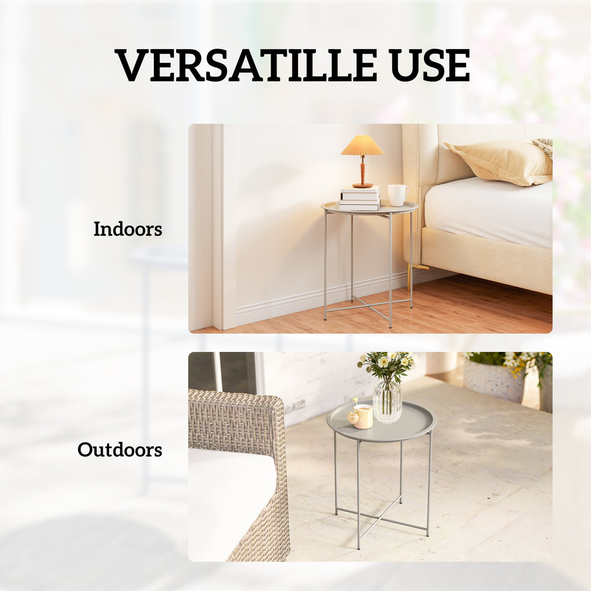 Steel Outdoor Garden Table Removable Tray Top - Velmora
