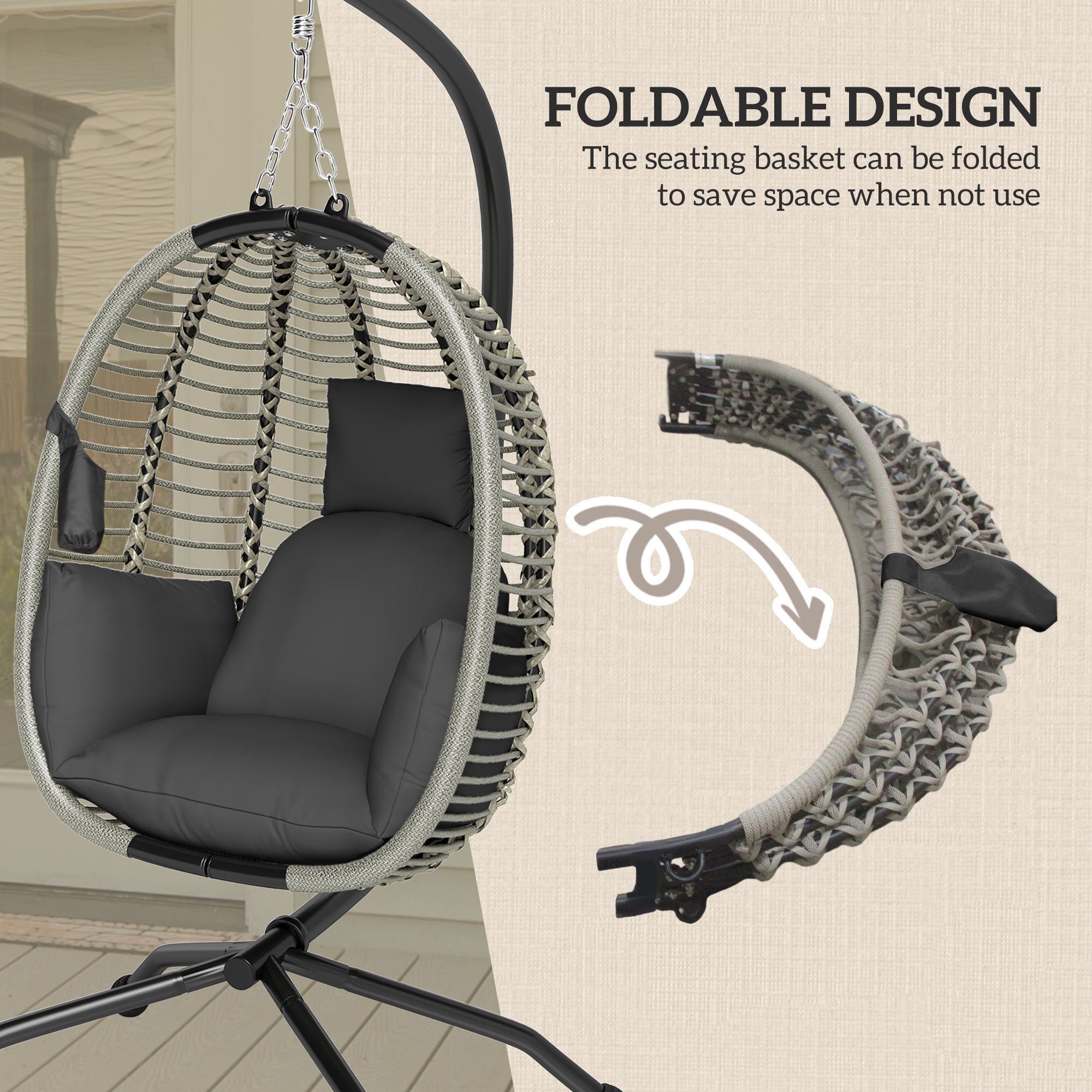 Steel Outdoor Swing Chair With Metal Stand And Thick Padded Cushion - Velmora