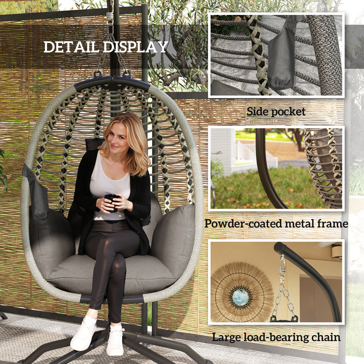 Steel Outdoor Swing Chair With Metal Stand And Thick Padded Cushion - Velmora