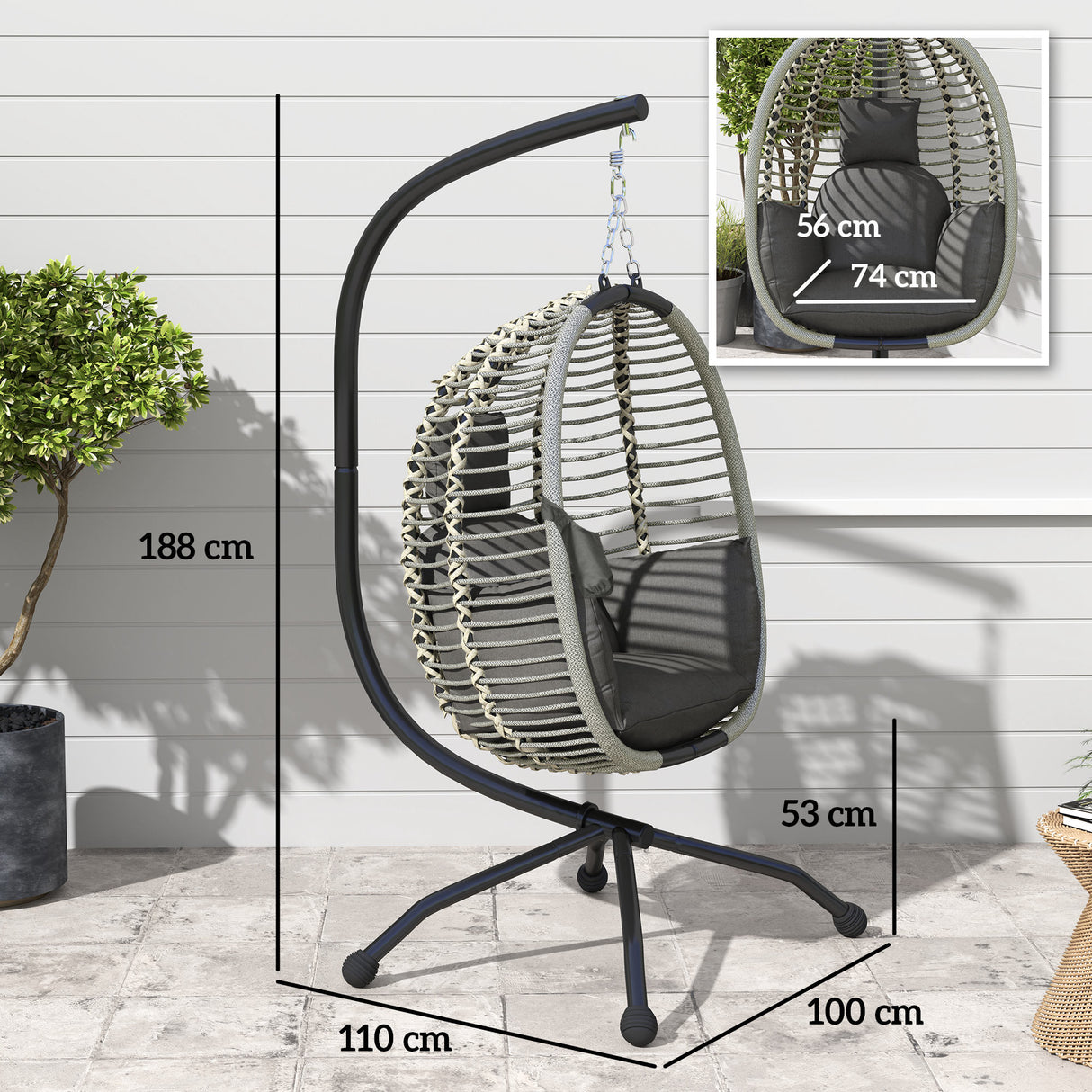 Steel Outdoor Swing Chair With Metal Stand And Thick Padded Cushion - Velmora