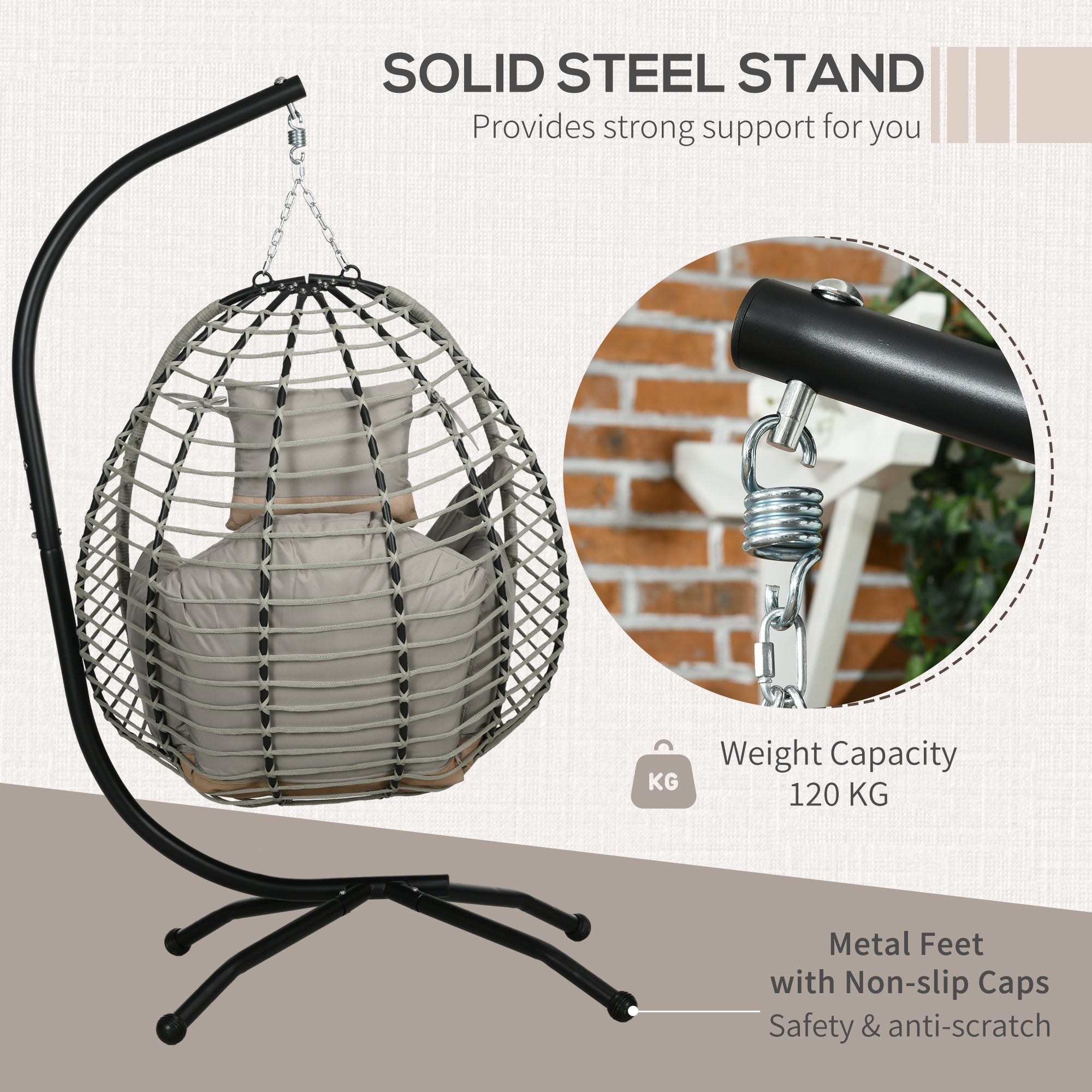 Steel Outdoor Swing Chair With Metal Stand And Thick Padded Cushion - Velmora