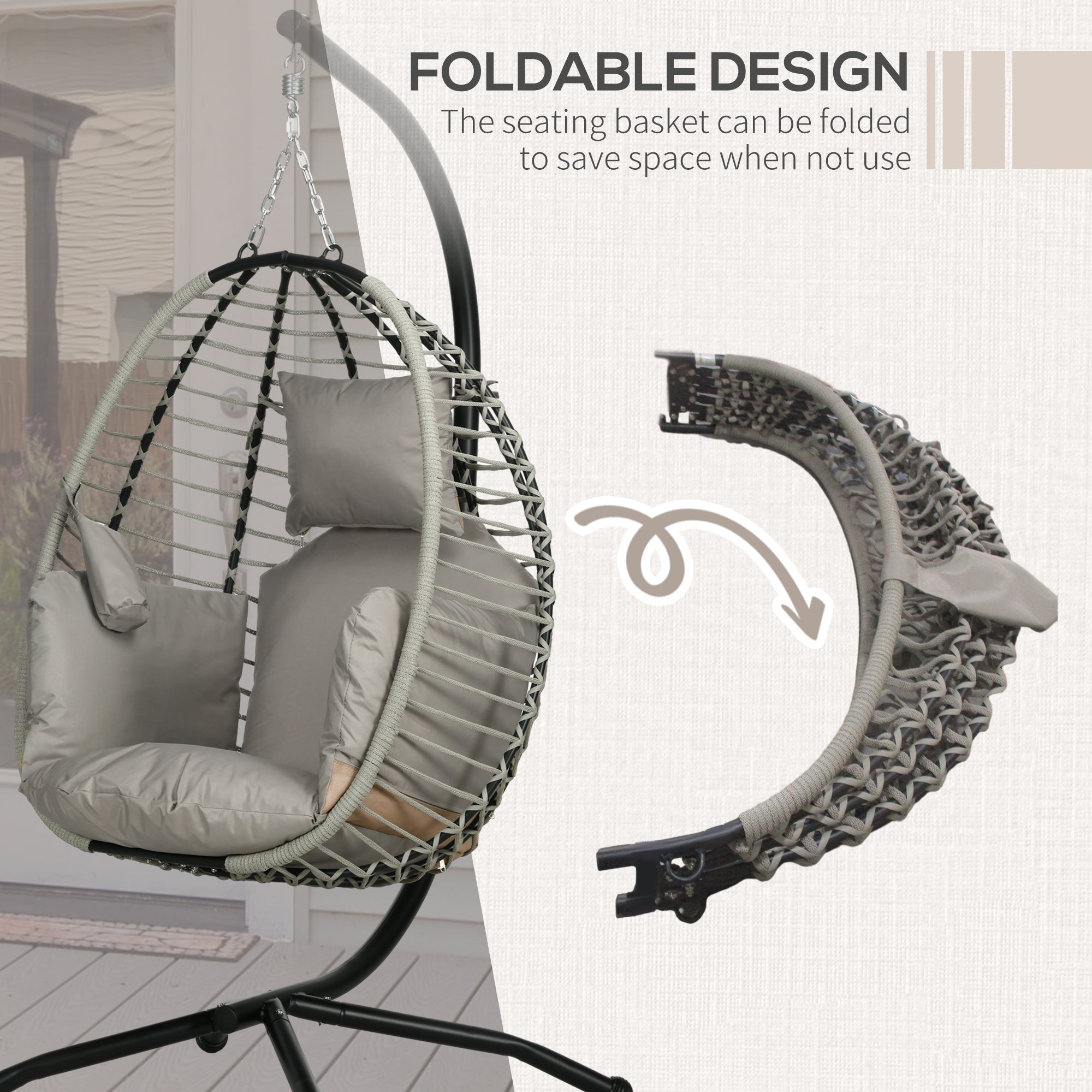 Steel Outdoor Swing Chair With Metal Stand And Thick Padded Cushion - Velmora