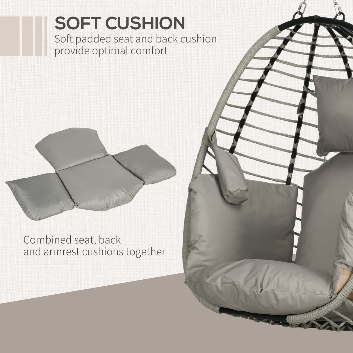 Steel Outdoor Swing Chair With Metal Stand And Thick Padded Cushion - Velmora