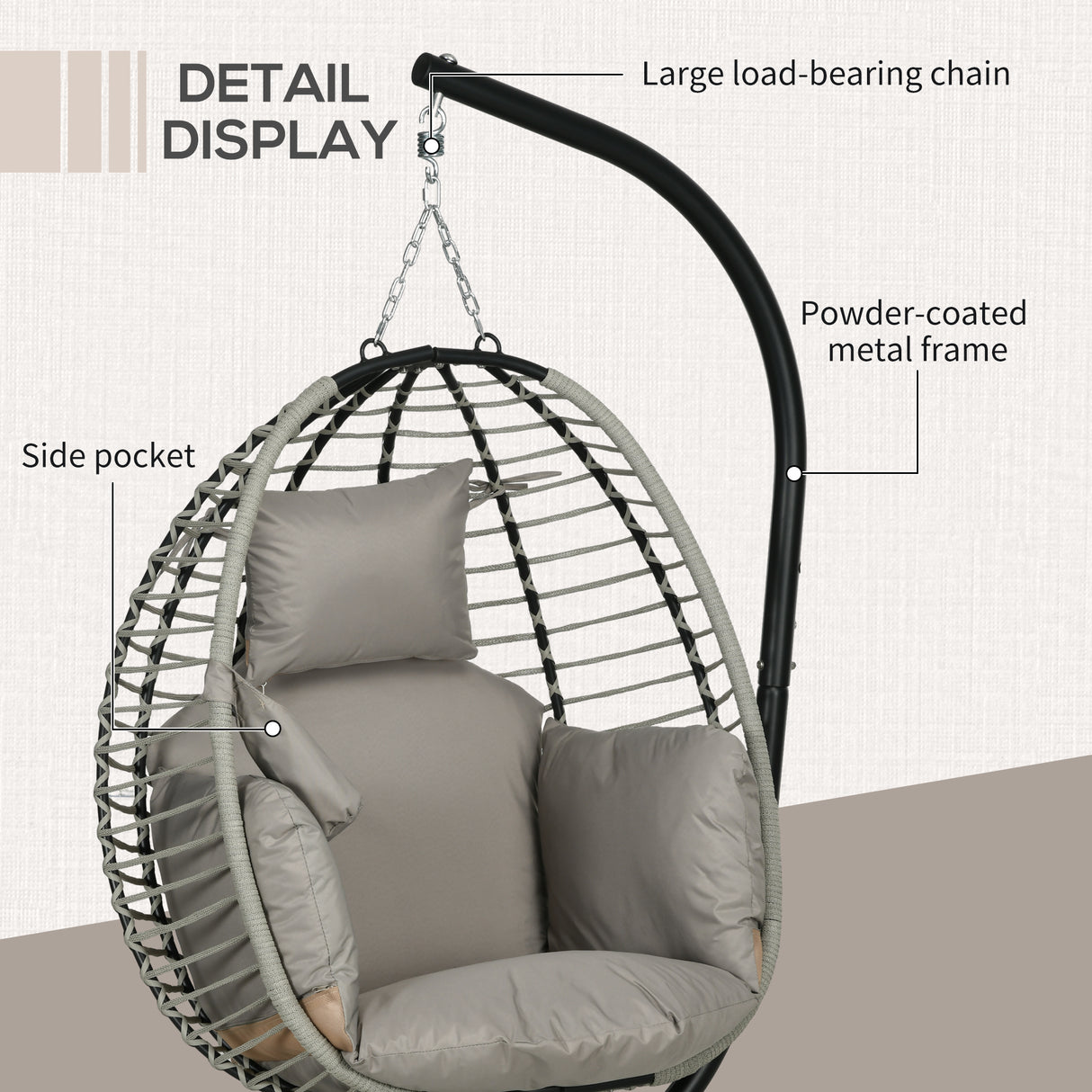 Steel Outdoor Swing Chair With Metal Stand And Thick Padded Cushion - Velmora