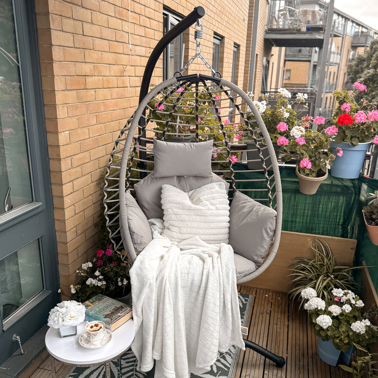 Steel Outdoor Swing Chair With Metal Stand And Thick Padded Cushion - Velmora