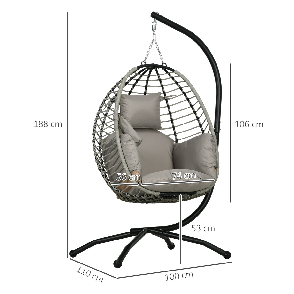 Steel Outdoor Swing Chair With Metal Stand And Thick Padded Cushion - Velmora