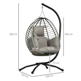 Steel Outdoor Swing Chair With Metal Stand And Thick Padded Cushion - Velmora