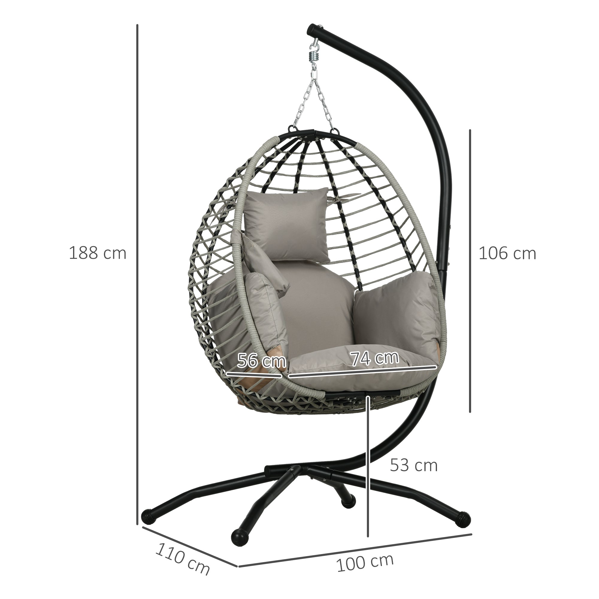 Steel Outdoor Swing Chair With Metal Stand And Thick Padded Cushion - Velmora