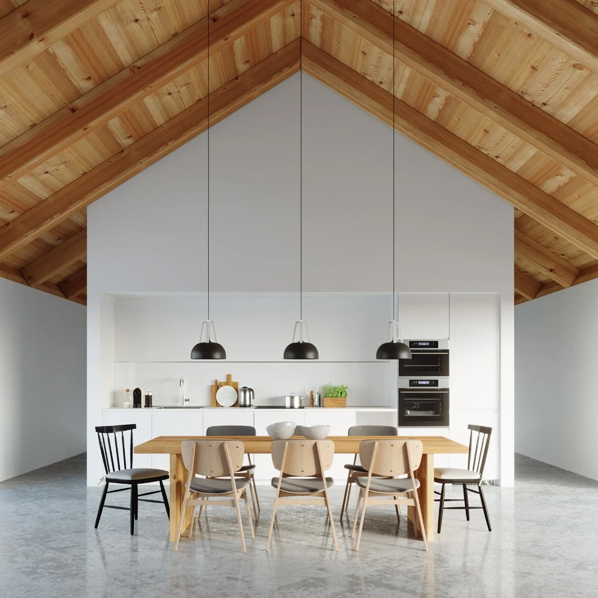 Steel Pendant Light With Casco Black Round Wooden Lamp - Peach Puff