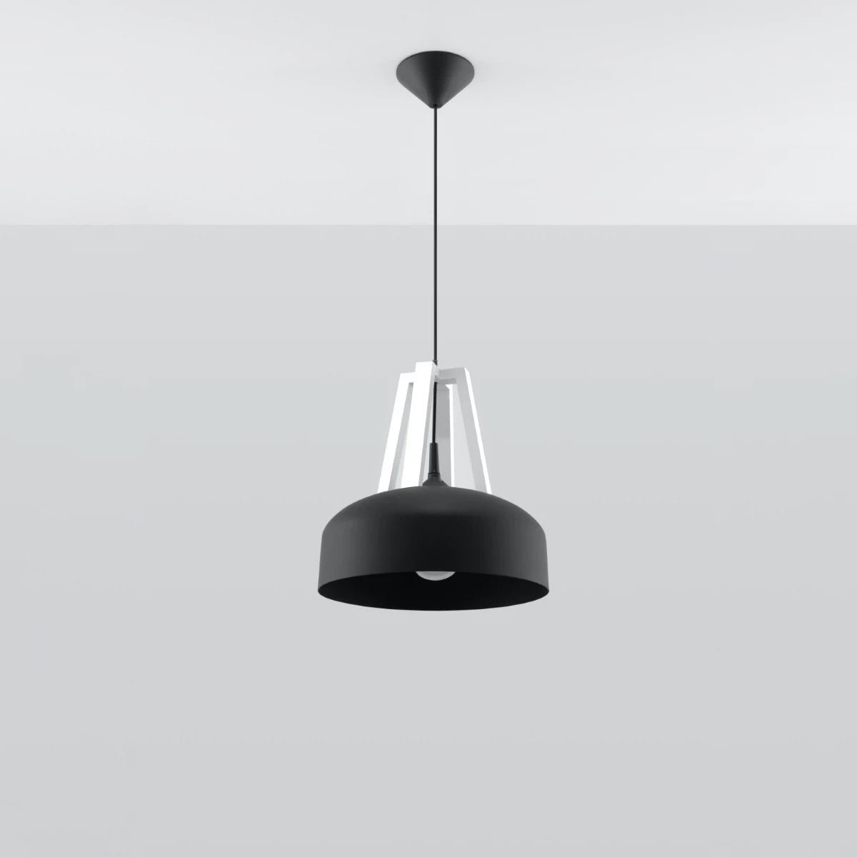 Steel Pendant Light With Casco Black Round Wooden Lamp - Peach Puff