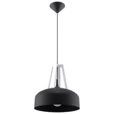 Steel Pendant Light With Casco Black Round Wooden Lamp - Peach Puff