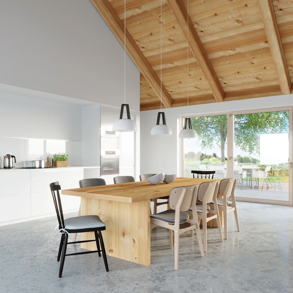 Steel Pendant Light With Casco Black Wooden Lamp - Peach Puff