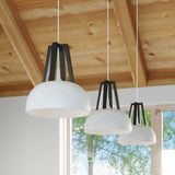 Steel Pendant Light With Casco Black Wooden Lamp - Peach Puff