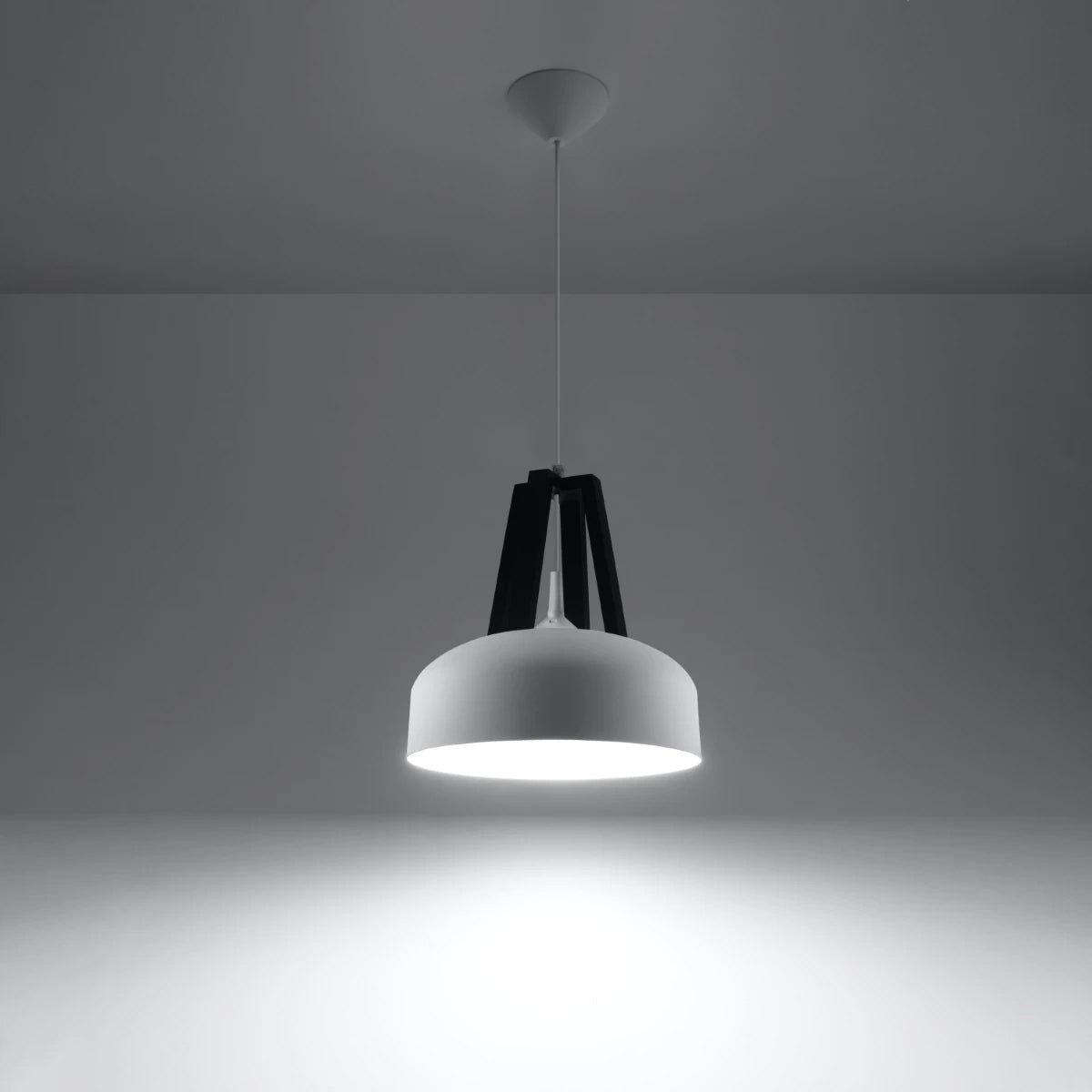 Steel Pendant Light With Casco Black Wooden Lamp - Peach Puff